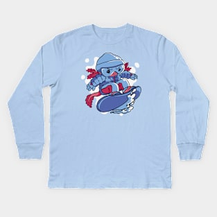 Cute Snowboarding Axolotl Kids Long Sleeve T-Shirt